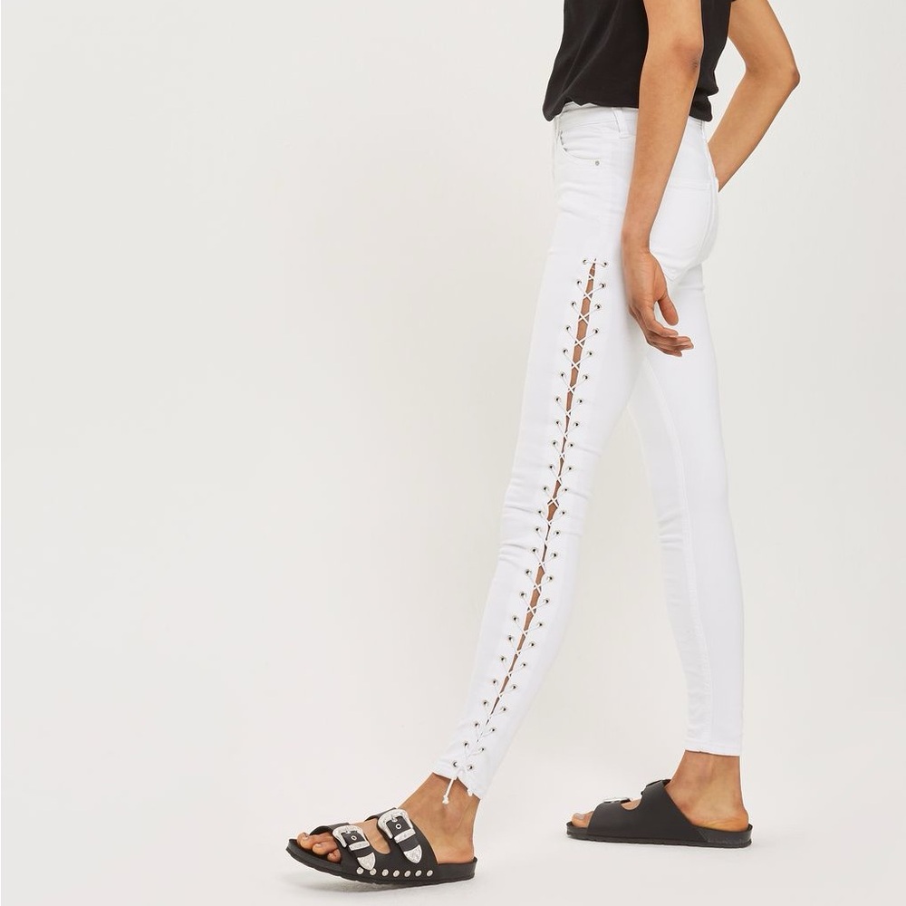 Topshop | Lace Up Joni White Jeans High Rise Size 25